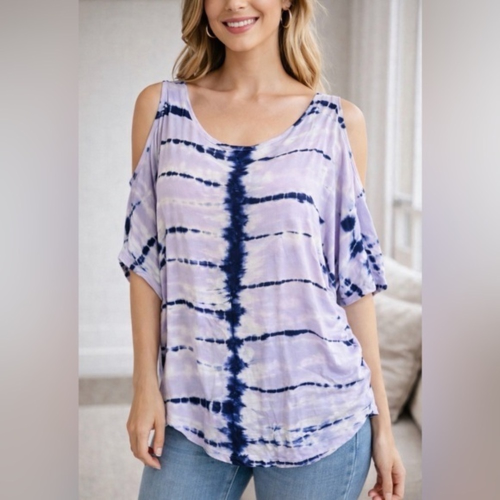 RIVER + SKY Women's Tie-Dye Cold Shoulder Top